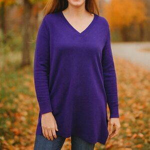 Eileen Fisher 100% Merino Wool Tunic sweater pullover blue cozy casual layer PM